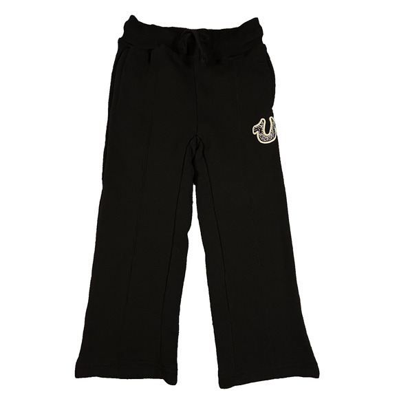 True Religion Pants Girls 4T Black Fleece Sweatpants Drawstring Logo Patch Youth - Picture 1 of 6